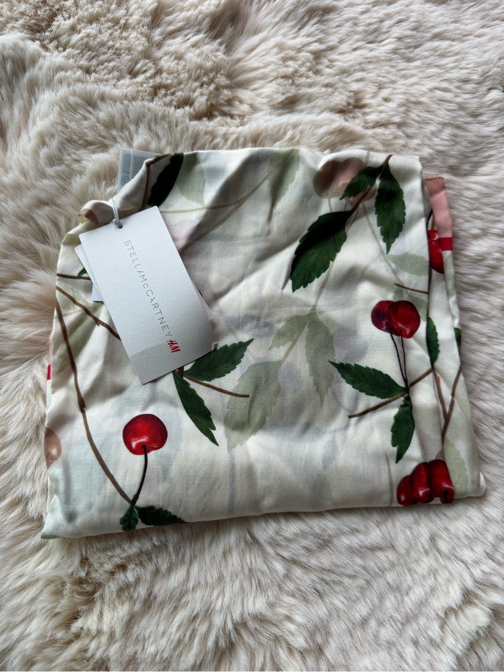 Stella McCartney Cream Throw with Red Cherry and Green Leaf Print